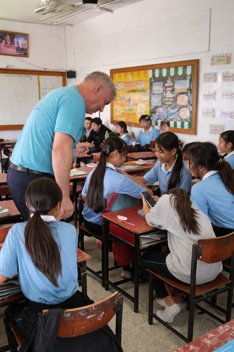 Teacher assisting students