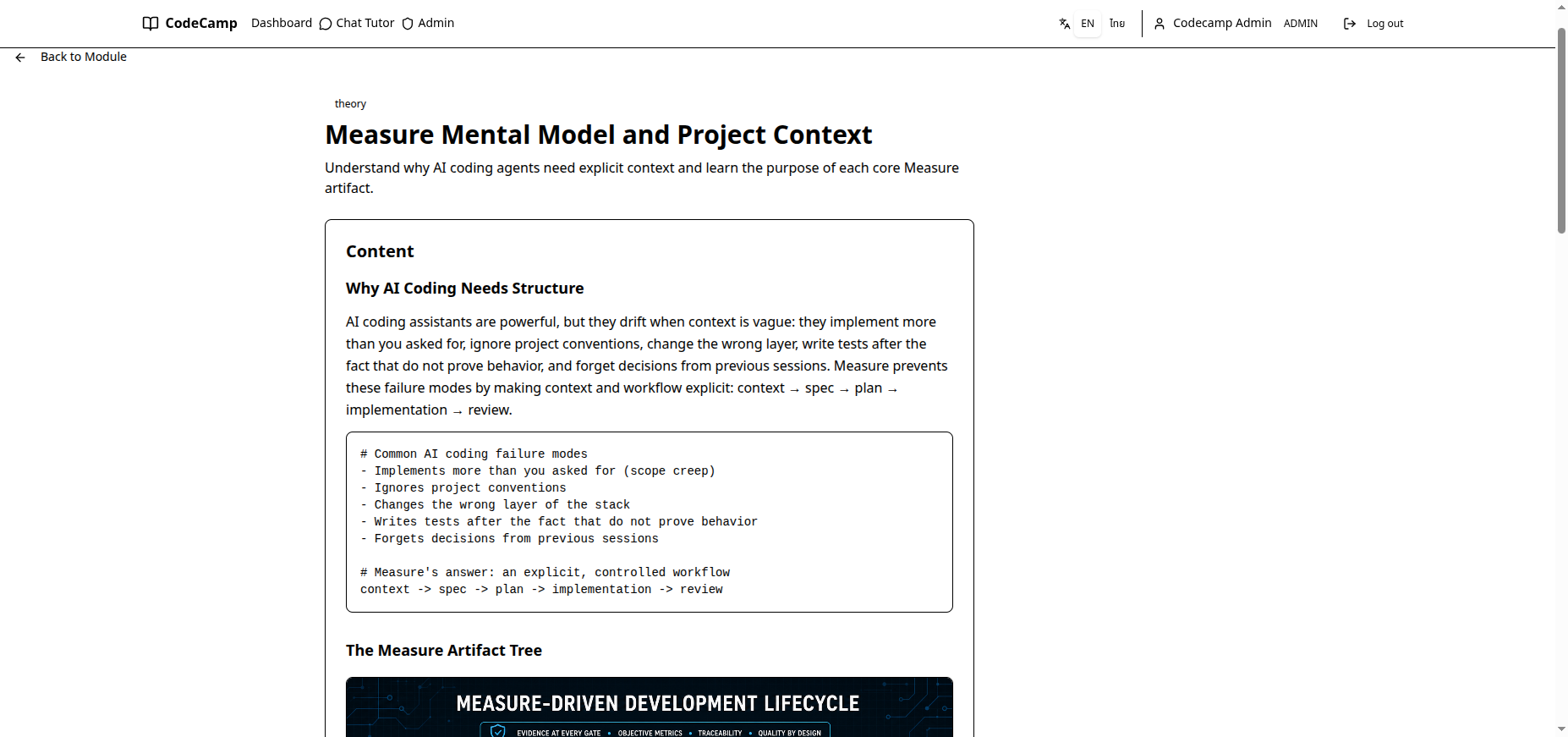 Measure lesson inside the live Codecamp Advantage application